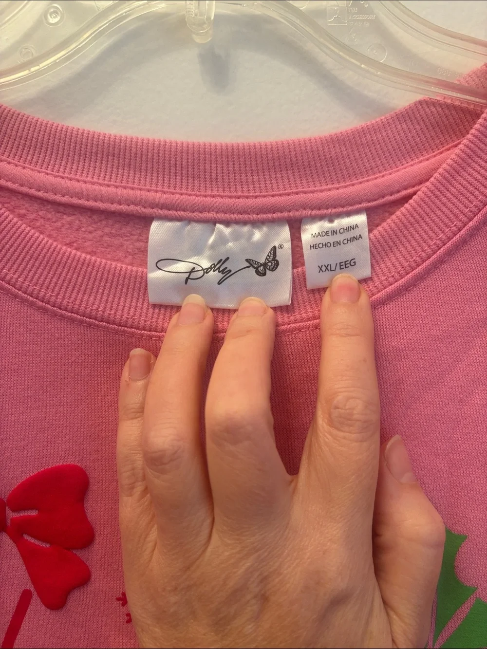 Dolly Parton |Pink 'Holly Dolly' Holiday Sweatshirt with Red & Green Accents XXL